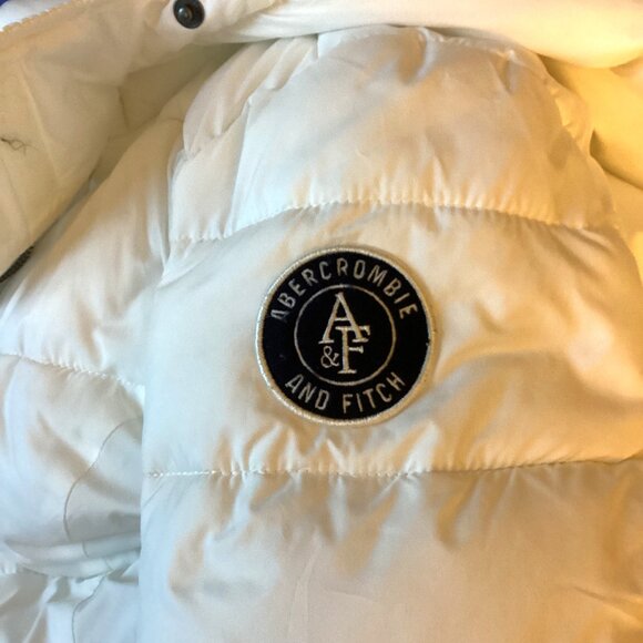 Abercrombie & Fitch White Puffer Jacket Hooded Size S Skiing Snow Winter - Picture 12 of 15